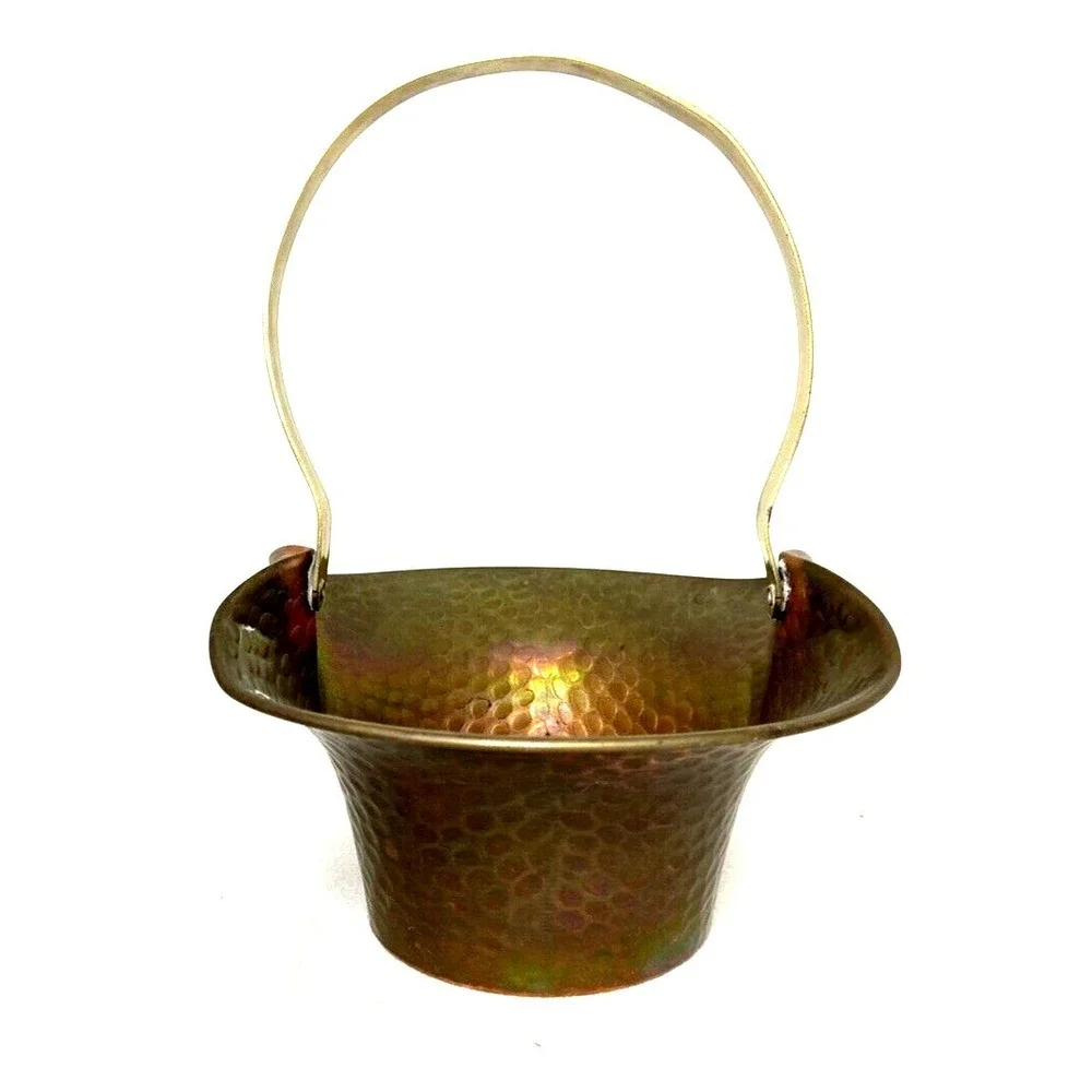 Vtg Arrow Metal New York Hammered Copper Brass Basket Handcrafted USA